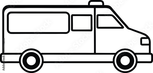 Simple Line Art Illustration of an Ambulance Van with Windows and Wheels