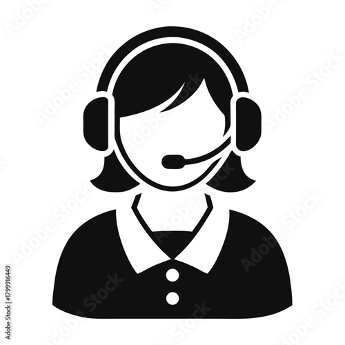 Silhouette highlights a woman wearing headset, offering assistance with call center support