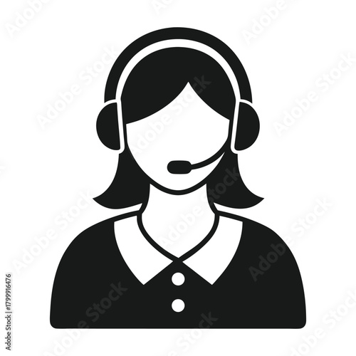 Silhouette depicts an operator with headset in black and white, showcasing simplicity