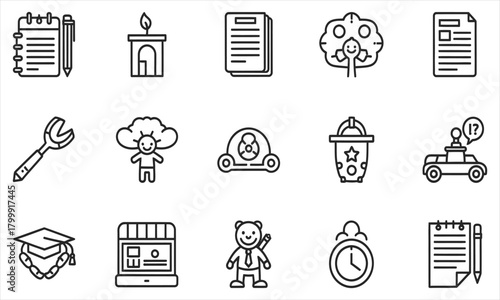 Creative set of 15 linear pictograms for various digital projects and user interfaces, vector icon collection 54