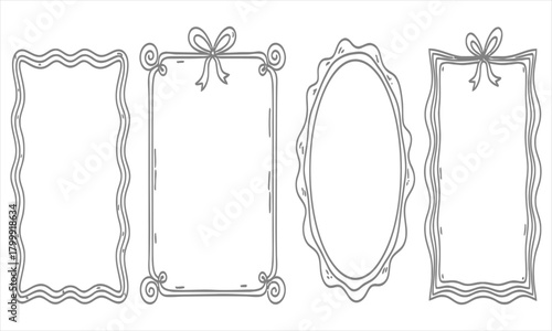 Collection of four decorative hand-drawn frames with intricate borders and embellishments for various applications