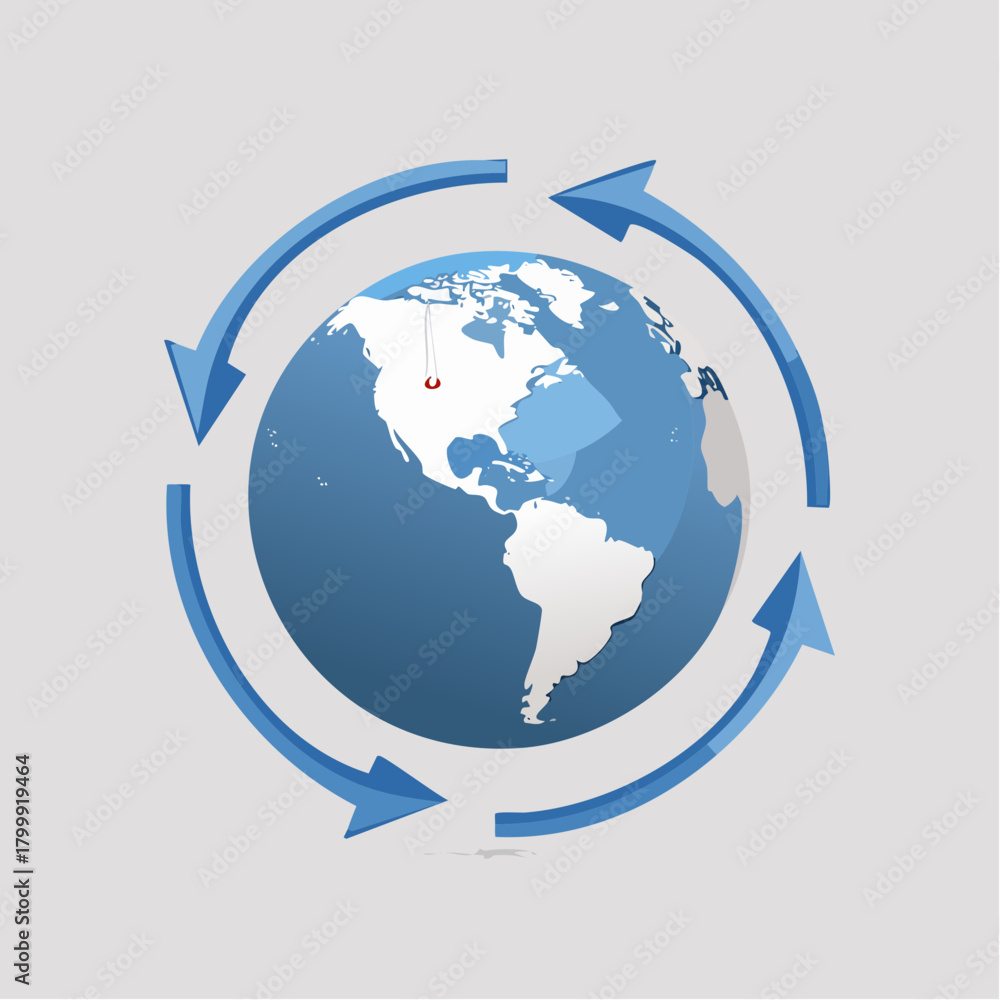 Fototapeta premium Global Circulation: Arrows Encircling the Earth Depicting Worldwide Movement.