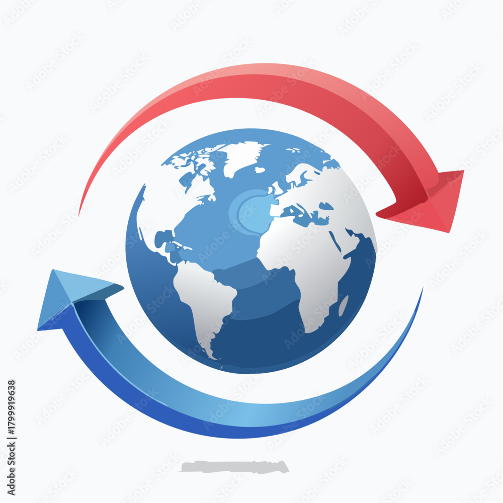 Fototapeta premium Global Business Network: Arrows Circling the World.