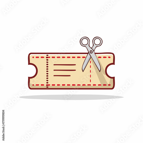 Coupon Cutting Illustration: Scissors Cutting a Discount Ticket.