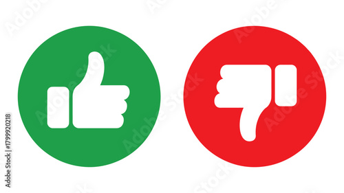 Thumbs up and down icons representing approval and disapproval, feedback, good or bad, vote, like dislike, social media concept, choice, decision.