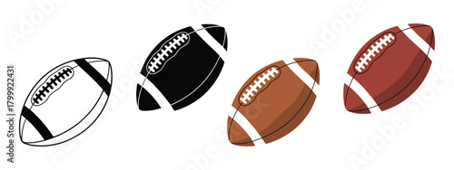 simple set of 4 american football gridiron balls, clean vector style, isolated on white background, perfect for sports illustrations, team graphics, athletic marketing, and football-themed content.