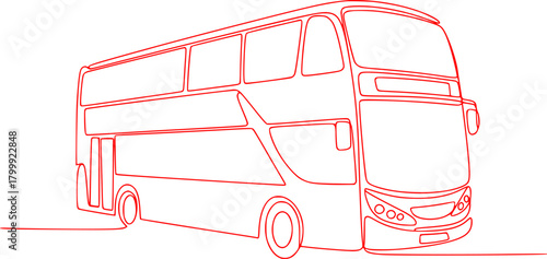 Red Line Art Double Decker Bus Illustration on White Background