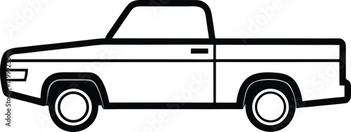 Simple Black and White Line Art Illustration of a Pickup Truck