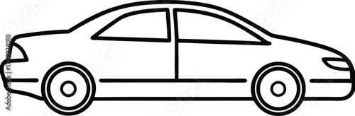 Simple Black and White Line Drawing of a Sedan Car