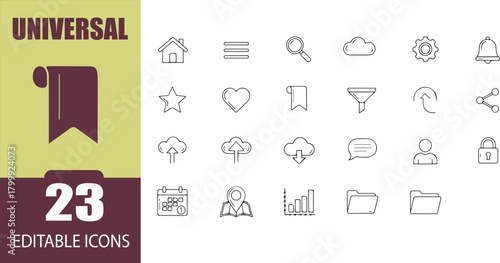 Set of universal vector editable line icons perfect for websites applications and graphic designs offering a variety of essential symbols for user interface and user experience
