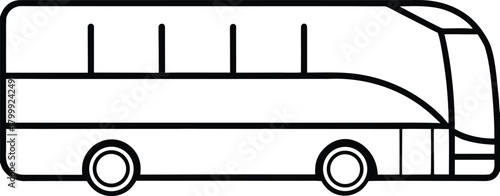 Simple Line Art Icon of a Modern Passenger Bus with Windows and Wheels