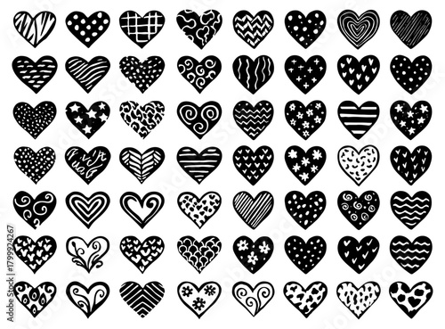 Vector black and white heart pattern design ornament vintage floral lace floral doodle
