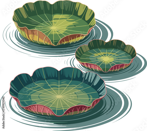 Victoria Amazonica Water Lily Pads Vector Illustration on Water Giant Lily Pads.