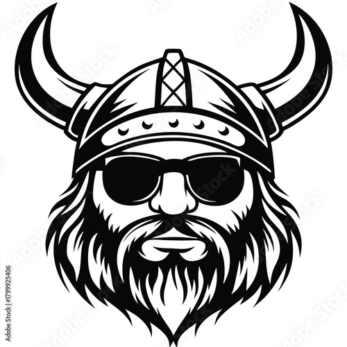 Stern viking with horned helmet and stylish sunglasses showcases strength and heritage