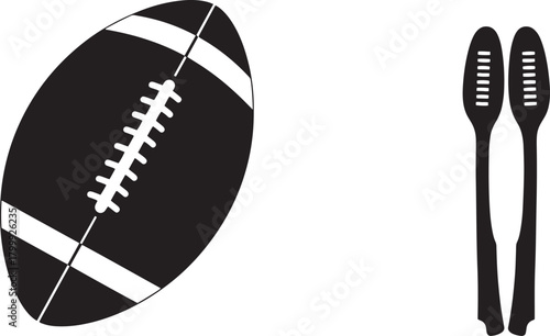 Illustration of american football ball and cooking spoon utensils silhouettes