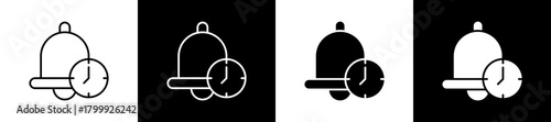 Reminder icon set in line and glyph style on black and white background