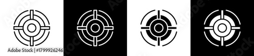 Scope icon set in line and glyph style on black and white background
