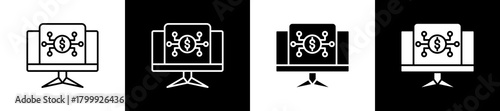 Digital Token icon set in line and glyph style on black and white background
