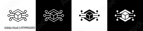 Nft icon set in line and glyph style on black and white background