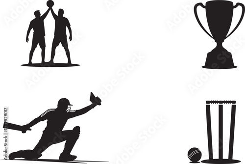 Silhouettes for cricket elements such as a trophy and the cricket ball