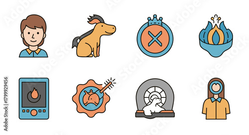 Set of eight different icons isolated on for web and mobile app
