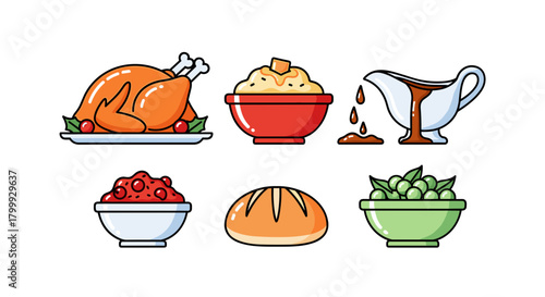 Thanksgiving dinner with turkey and sides isolated on for celebration