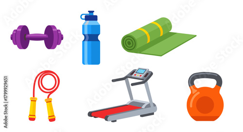 Fitness equipment for workout and exercise isolated on