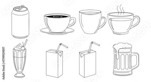 Set of different drinks isolated on for beverage design