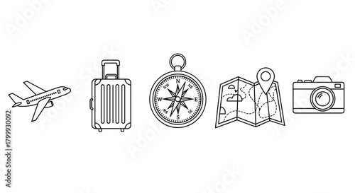 Travel and tourism line icons isolated on, vector illustration