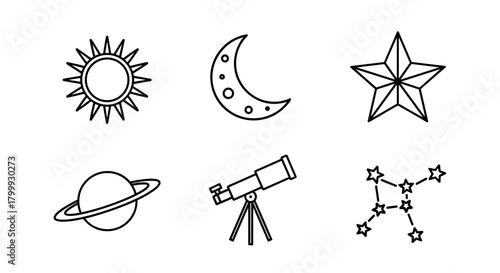 Set of astronomy icons isolated on, vector illustration, drawing