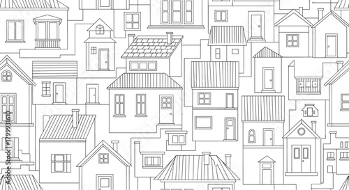 Seamless pattern with houses isolated on, building, architecture, home