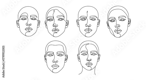 Set of portraits in one line style isolated on for logo design