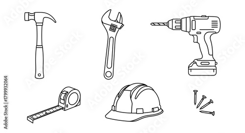 Construction tools and equipment isolated on