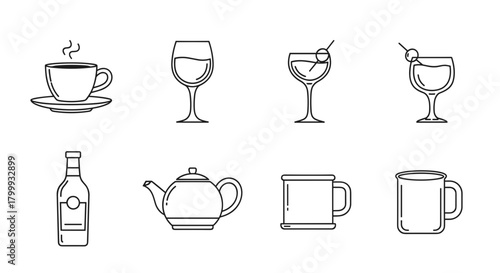 Collection of different drinks isolated on, perfect for menu design