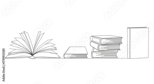 Books in a row outline isolated on for education or library