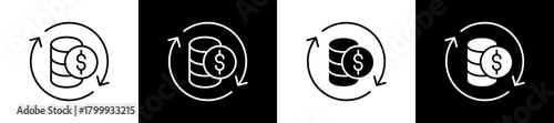 Cash Flow icon set in line and glyph style on black and white background