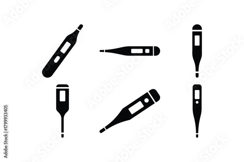 Digital Thermometer Silhouette Vector Icon Set