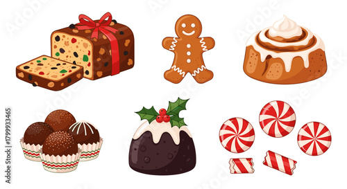 Festive christmas sweets and desserts isolated on for the holidays
