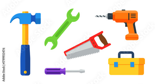 Set of hand tools isolated on for home repair and construction