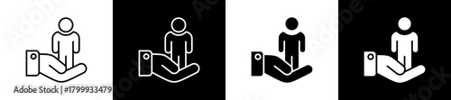 Responsible icon set in line and glyph style on black and white background