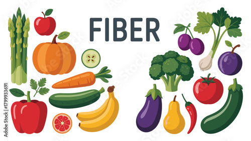 Collection of Healthy Fruits and Vegetables Illustrating Fiber Rich Foods healthy eating nutrition