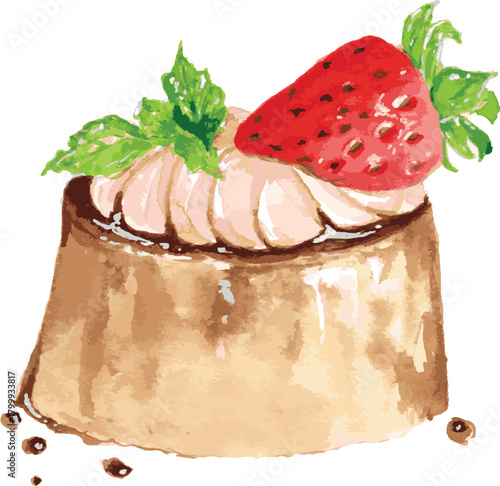 Strawberry Cream Dessert - Watercolor Style