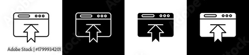 Release icon set in line and glyph style on black and white background