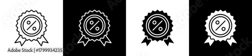 Promotion icon set in line and glyph style on black and white background