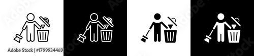 Cache icon set in line and glyph style on black and white background