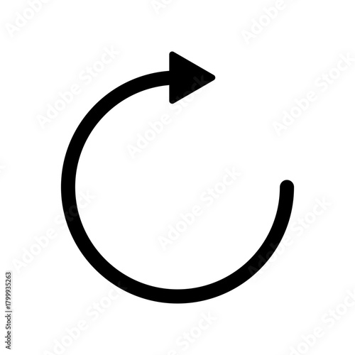 Curved refresh arrow icon, representing reload, update, undo, or repeat functionality in user interfaces, web, and app design.