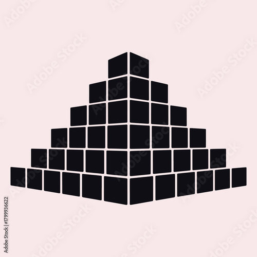 Dark blue square blocks stacked in a pyramid shape on a pale pink background squares