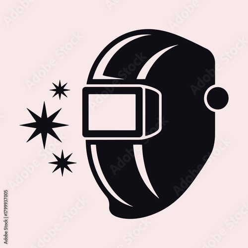 Black welding mask with sparks on pink background safety protection