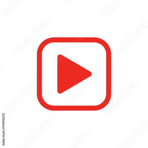 Red play button displayed on white backdrop represents multimedia content and video streaming, conveying modern digital technology.