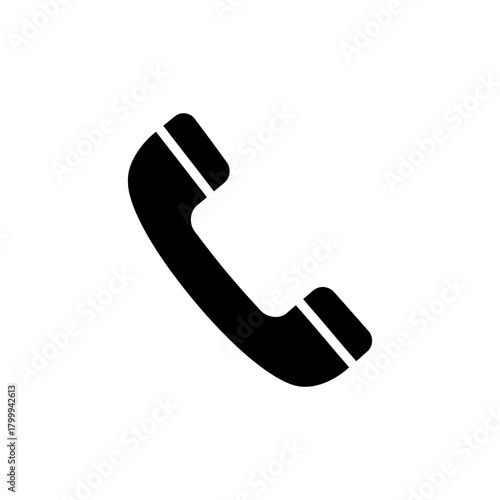Black telephone receiver isolated on white representing communication and connection in a simple and minimalist style.